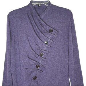 Lafayette 148 Extrafine Wool Pleated Front Buttoned Cardigan - Purple - XL